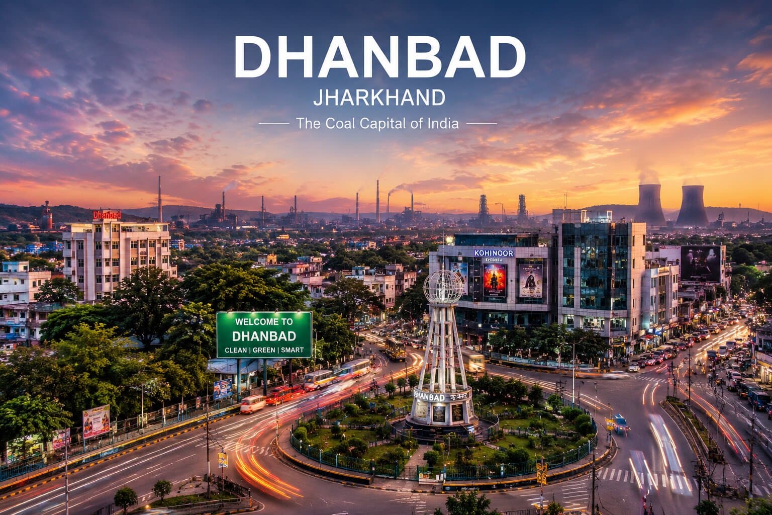 Jamshedpur to Dhanbad Taxi Dhanbad city skyline — book Jamshedpur to Dhanbad taxi & cab service, fare from ₹2999